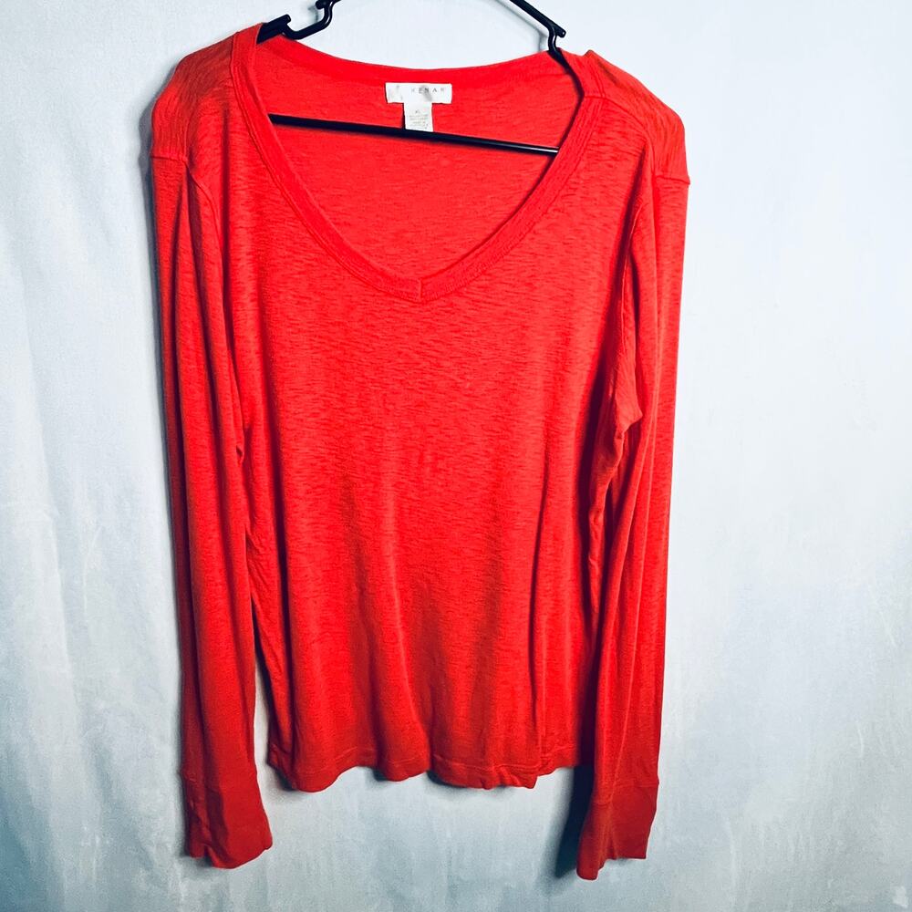 Kenar Orange V-Neck Long Sleeve Shirt XL